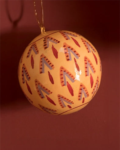 Julekule Håndmalt - Oker/Mønster Rødt/Lilla