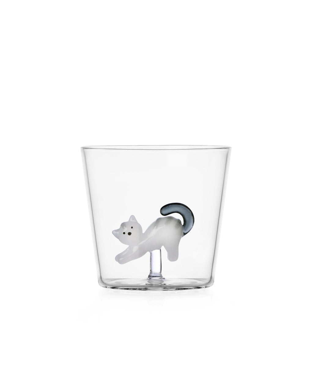 Tabby Cat Glass - White Cat With Gray Tail
