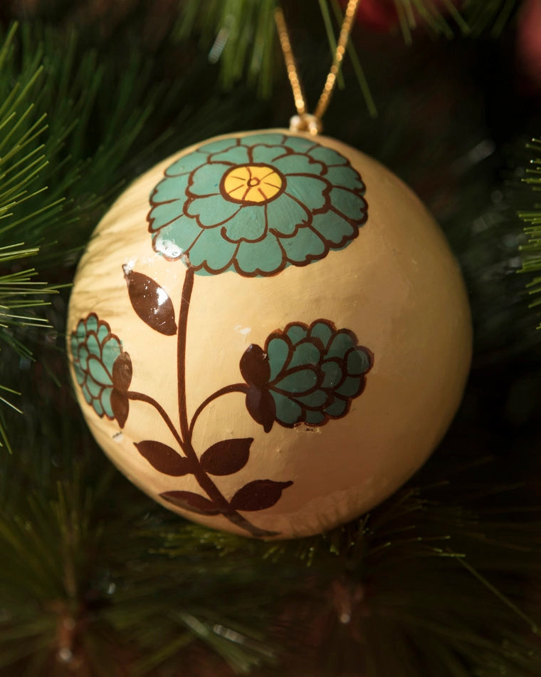 Julekule Håndmalt - Beige/Blomst