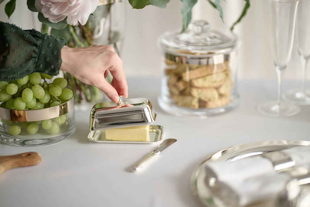 Smørskål Glassfat - Sølvbelagt