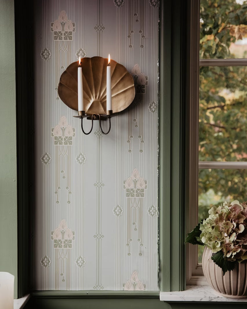 Vegglysestake Skjell Messing