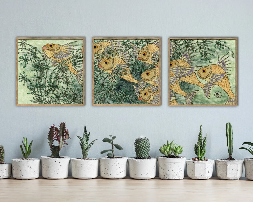 Green Tile with Fish II
