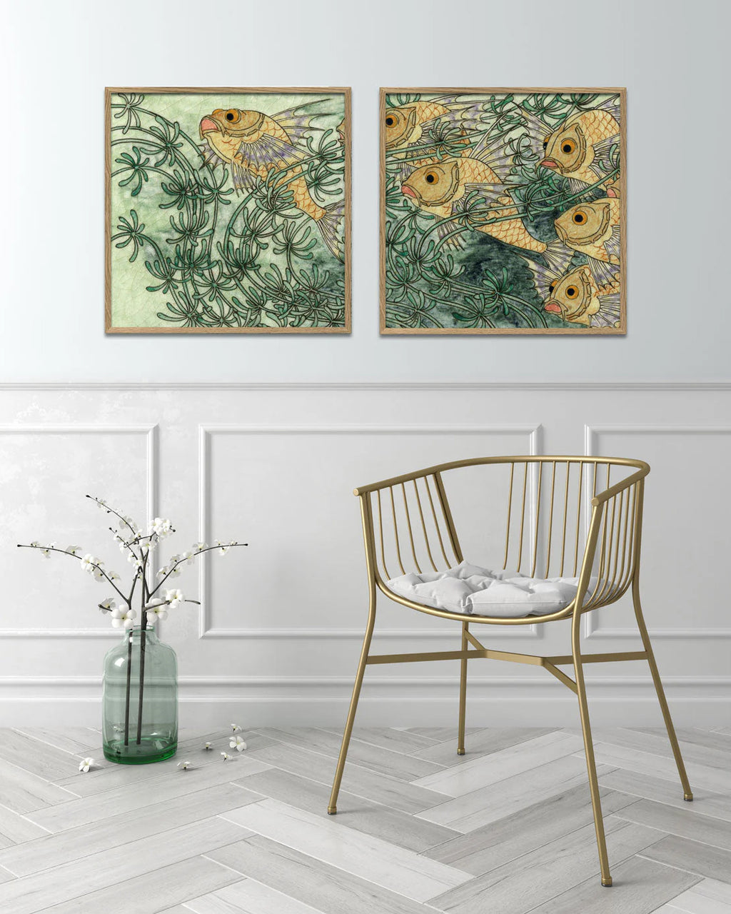 Green Tile with Fish II