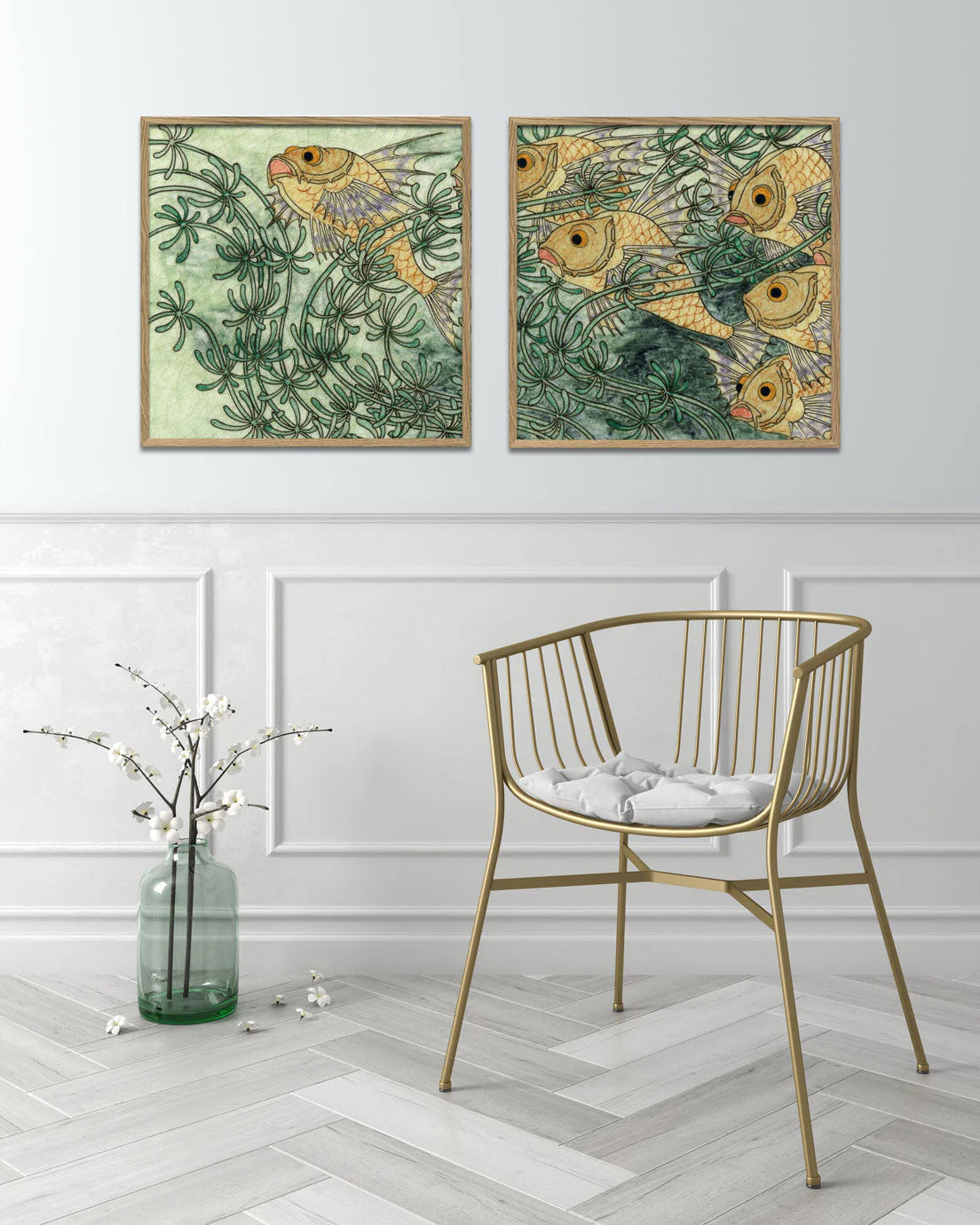 Green Tile with Fish II