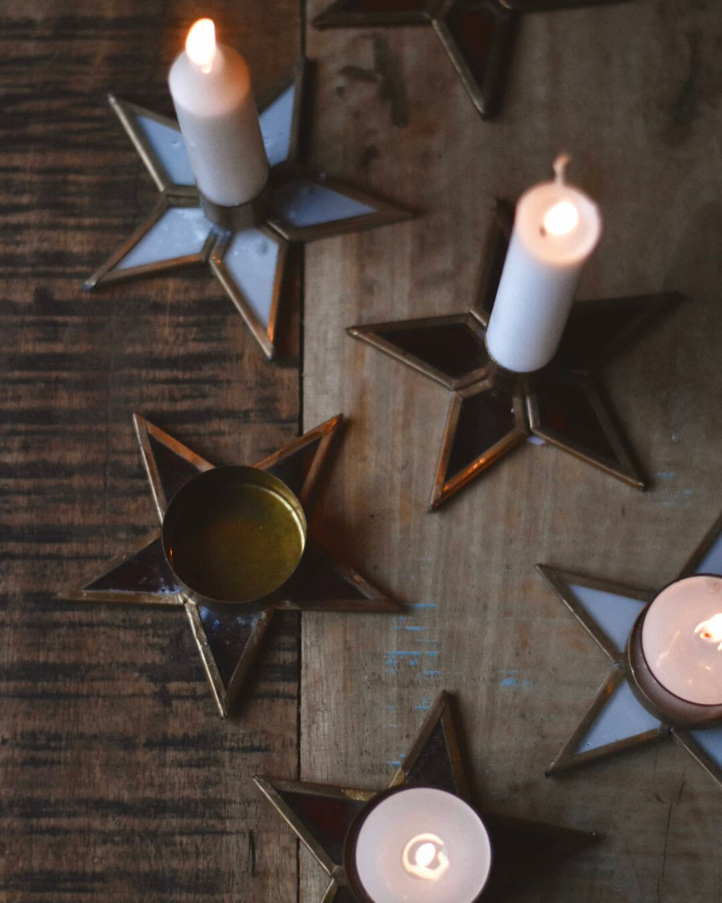 Lysestake Stjerne - Messing/Hvit