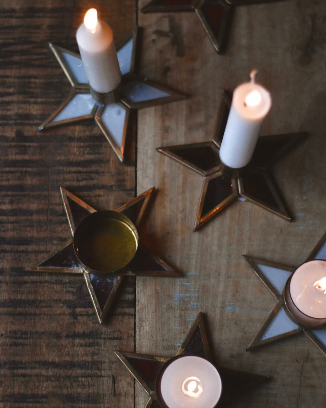 Lysestake Stjerne - Messing/Hvit