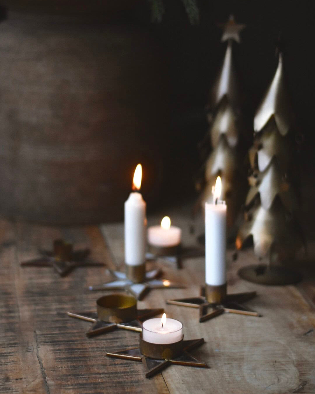 Lysestake Stjerne - Messing/Hvit