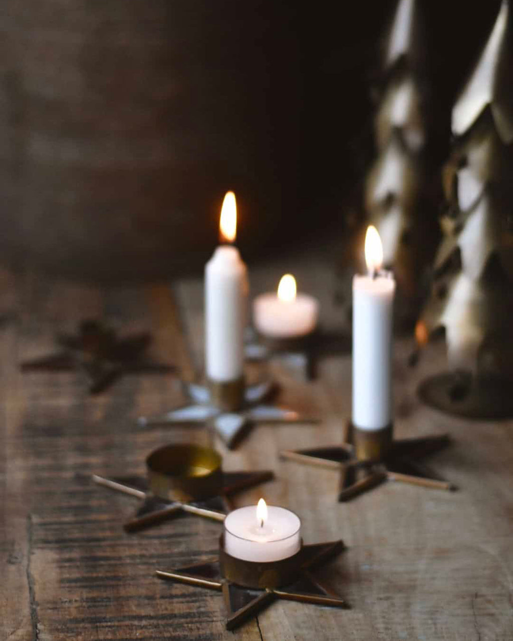 Lysestake Stjerne - Messing/Hvit