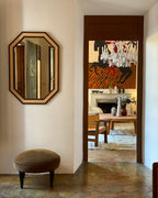 Rattan Mirror i oktagonform med ramme i mahogni og rotting