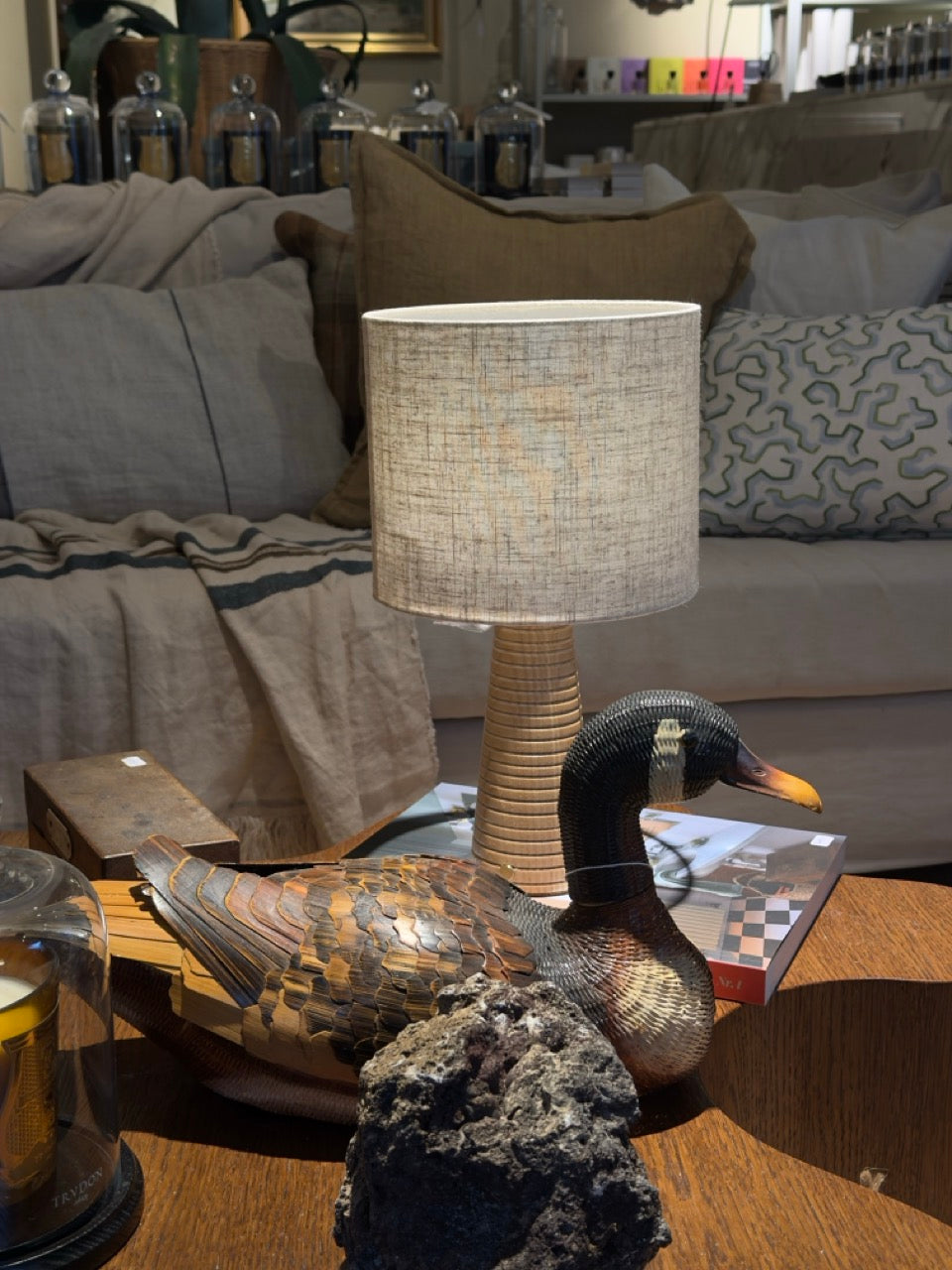 Ribbed Beech Style Bordlampe - Oppladbar
