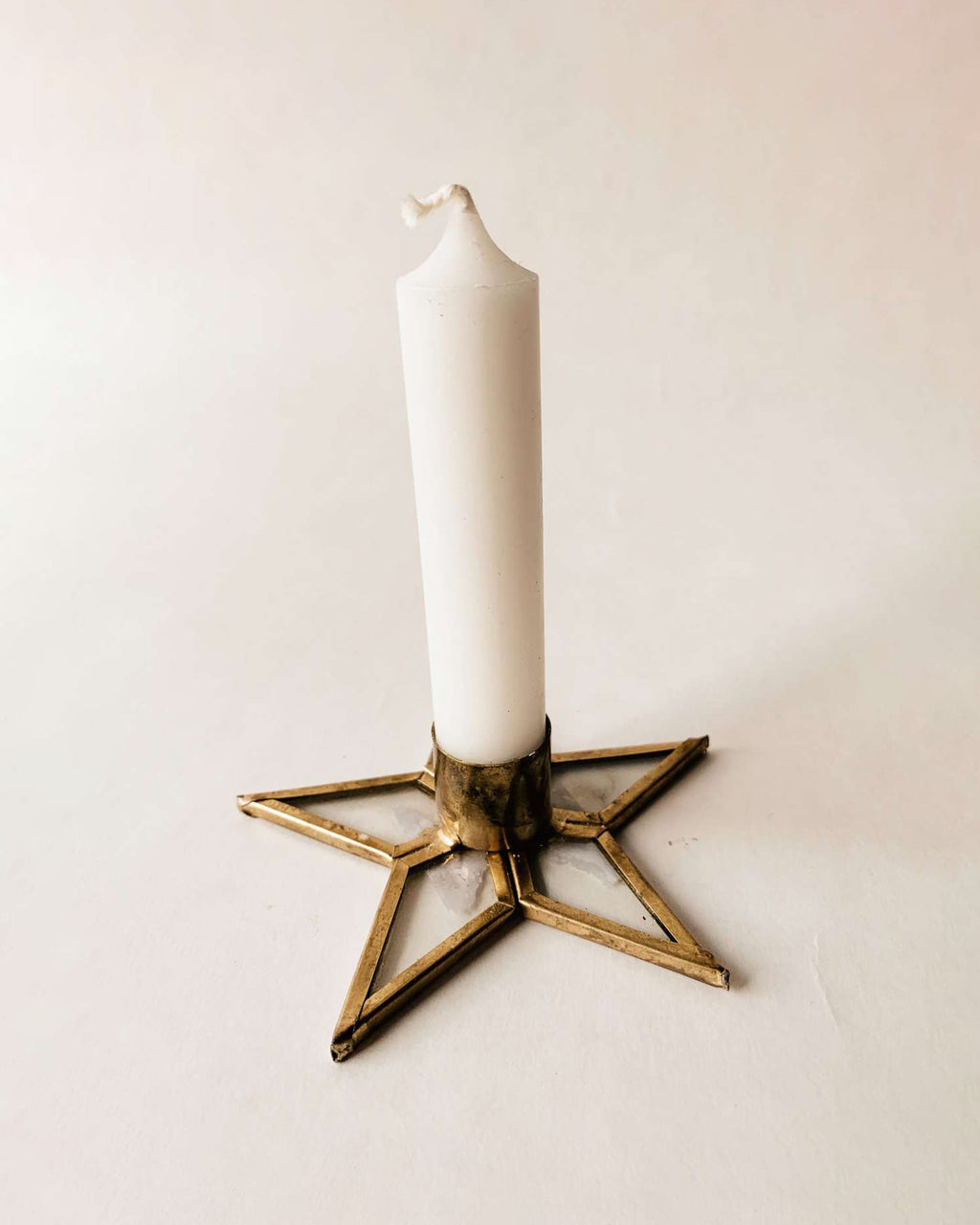 Lysestake Stjerne - Messing/Hvit