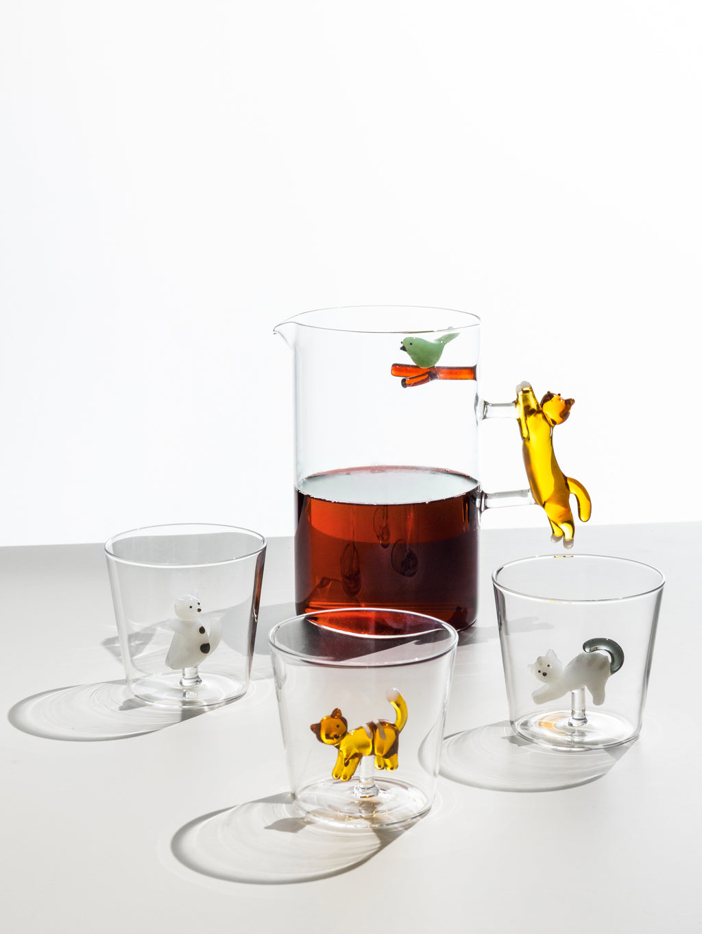 Tabby Cat Glass - Cat Lying White Smoke Tail