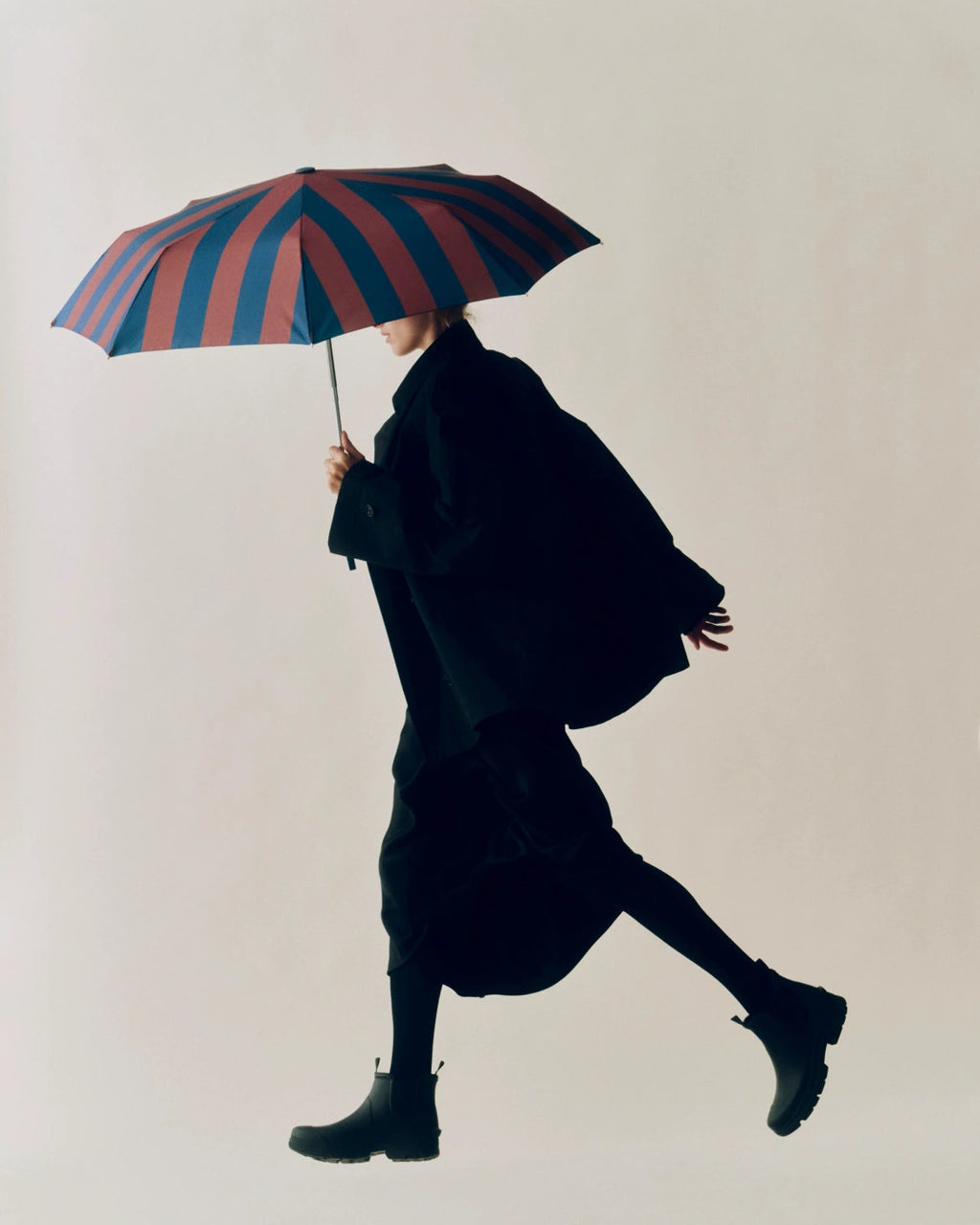 Regn Stripete paraply - Brun og Blå