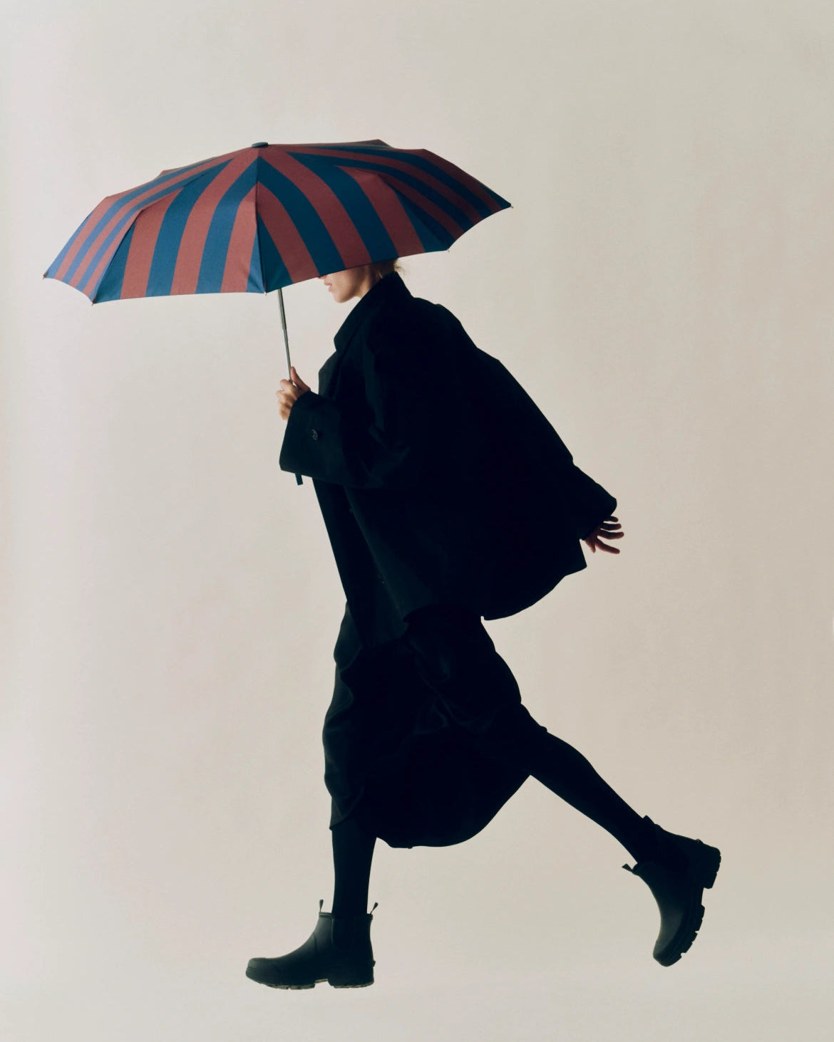 Regn Stripete paraply - Brun og Blå