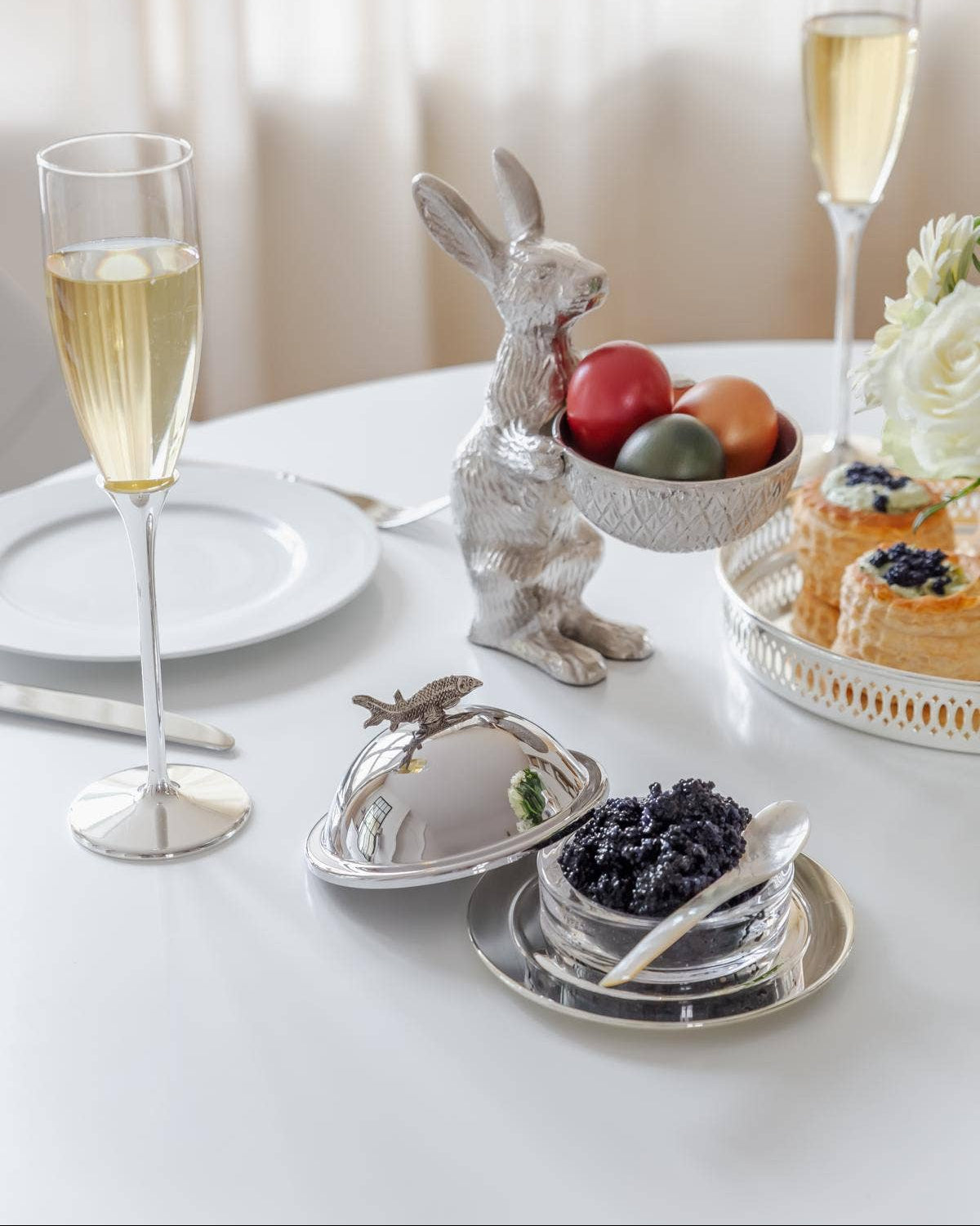 Kaviarskål med fiskefigur – H 10 cm forsølvet